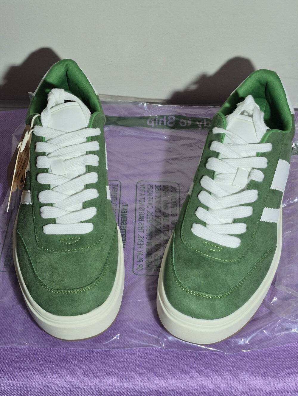 Womens "PROJECT CLOUD" Green Suede Low-Top Sneakers - White Accents - Picture 2 of 14